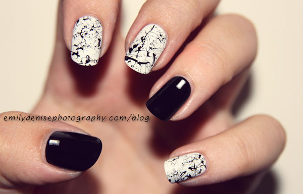 Black And White Splatter Design Nail Art Idea