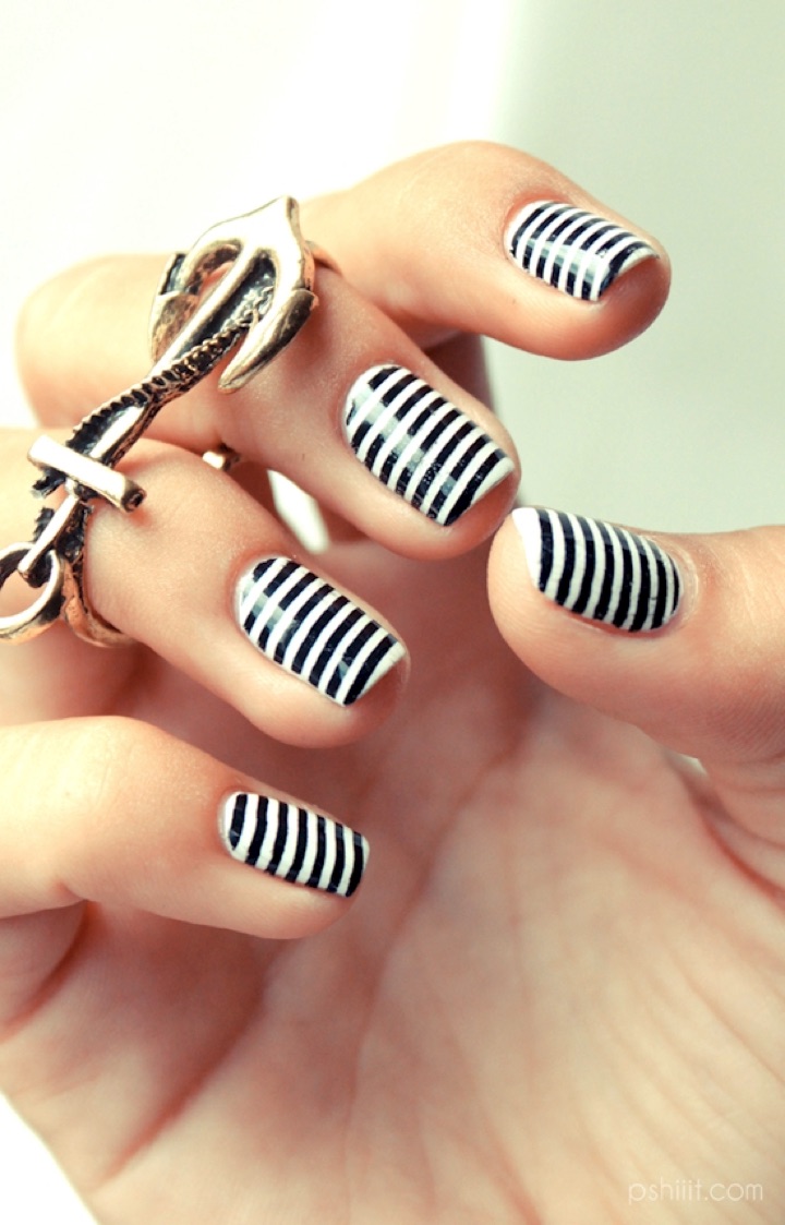 Black And White Stripes Nail Art Design Idea
