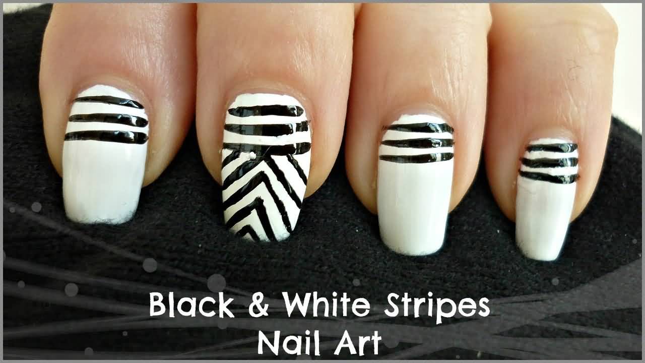 Black And White Stripes Nail Art
