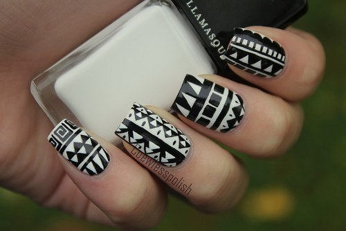 Black And White Tribal Design Nail Art