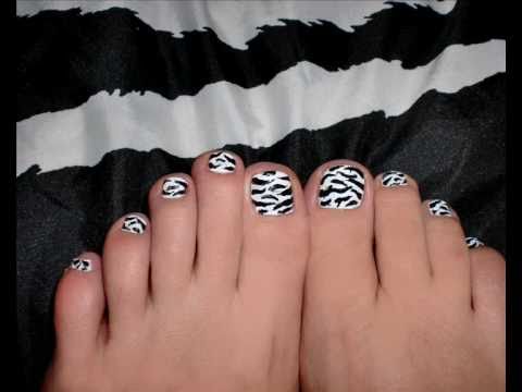 Black And White Zebra Print Nail Art For Toe Nails