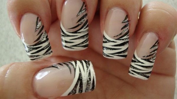 Black And White Zebra Print Tip Nail Art Design Idea