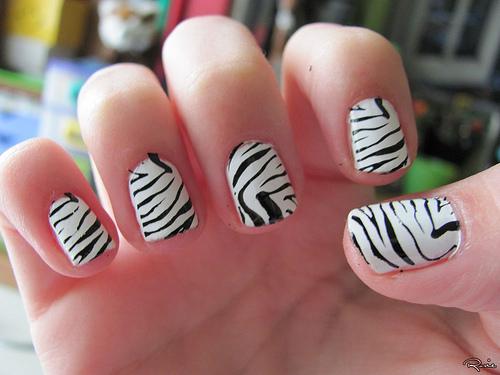 Black And White Zebra Stripes Nail Art Design Idea