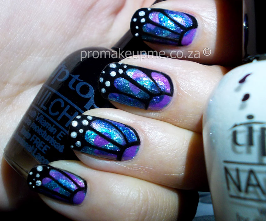Blue And Purple Butterfly Wings Nail Art
