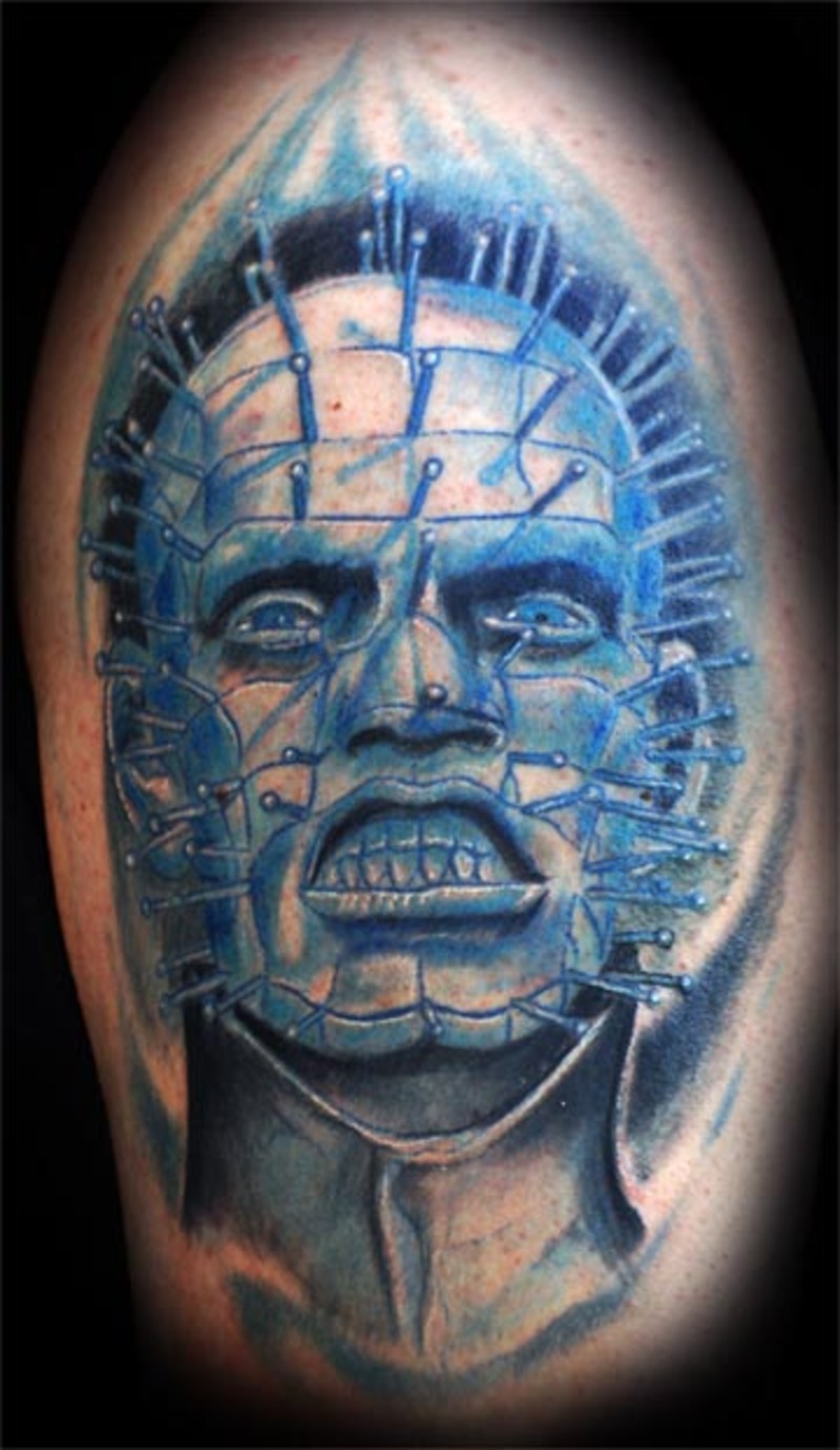 Blue Angry Pinhead Tattoo