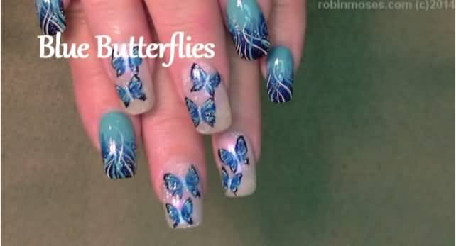 Blue Butterflies Nail Art By Robin Moses