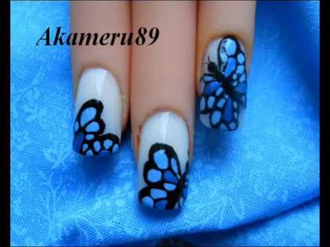 Blue Butterfly Nail Art Design Idea