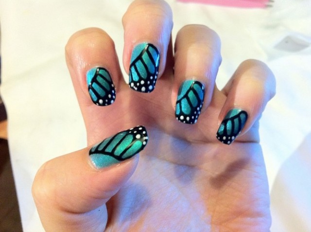 Blue Butterfly Wings Nail Art Design Idea