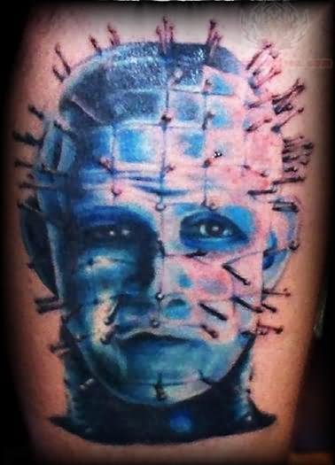 Blue Color Ink Pinhead Tattoo