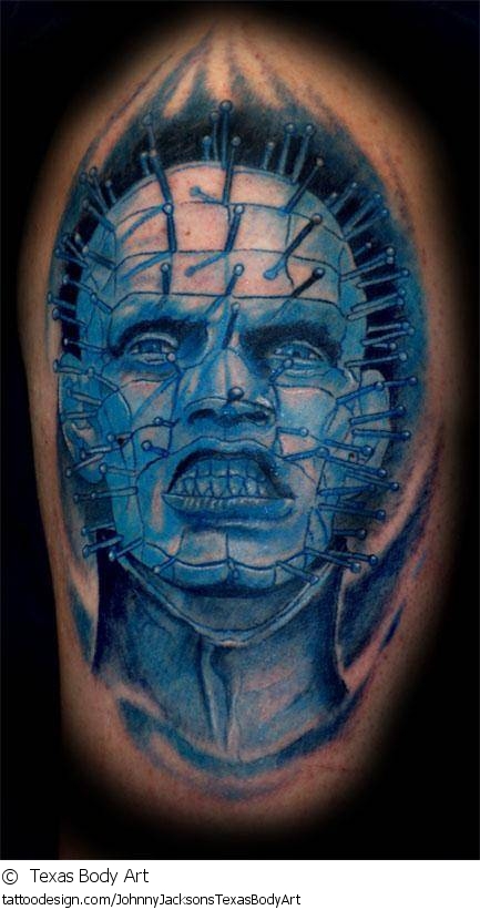 Blue Ink Pinhead Demon Tattoo