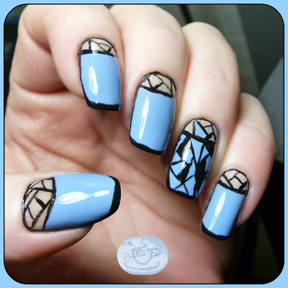 Blue Nails With Negative Space Mosaic Nail Art