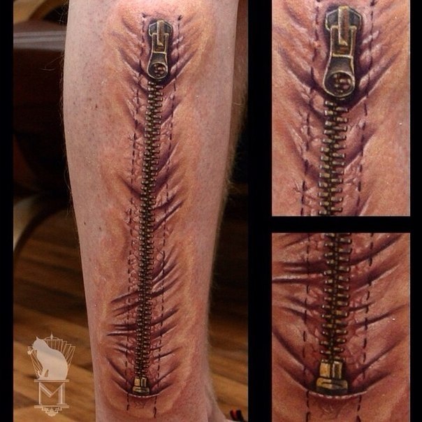 Brilliant 3D Close Zipper Tattoo