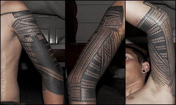 Brilliant Black Samoan Tattoo On Left Half Sleeve