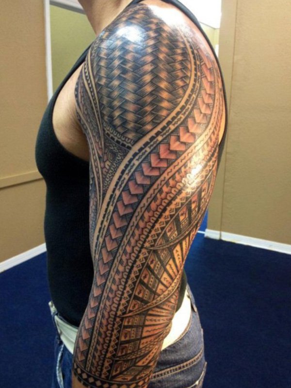 Brilliant Samoan Tribal Tattoo On Left Full Sleeve For Men