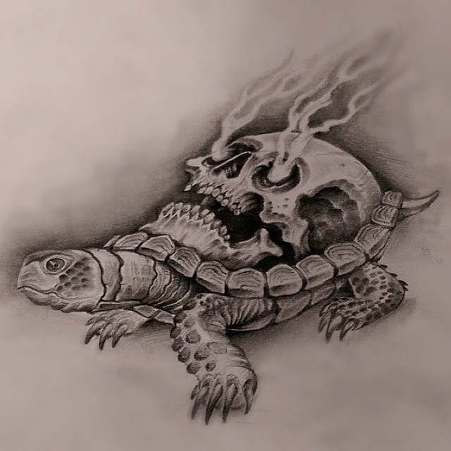 Brilliant Skull On Tortoise Tattoo Design