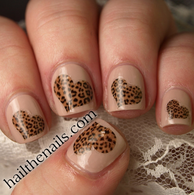 Brown Leopard Print Hearts Nail Design