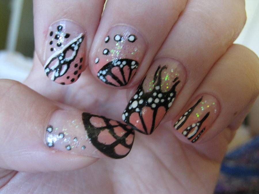 Butterfly Wings Nail Art With Polka Dots Design Idea