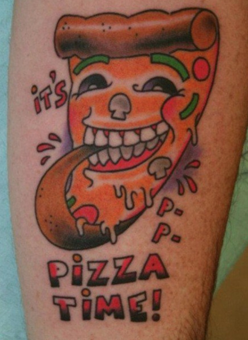 Cartoon Pizza Eating Itself Tattoo