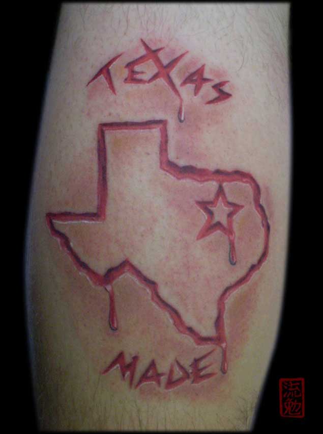 Carved Texas Made With Map Tattoo