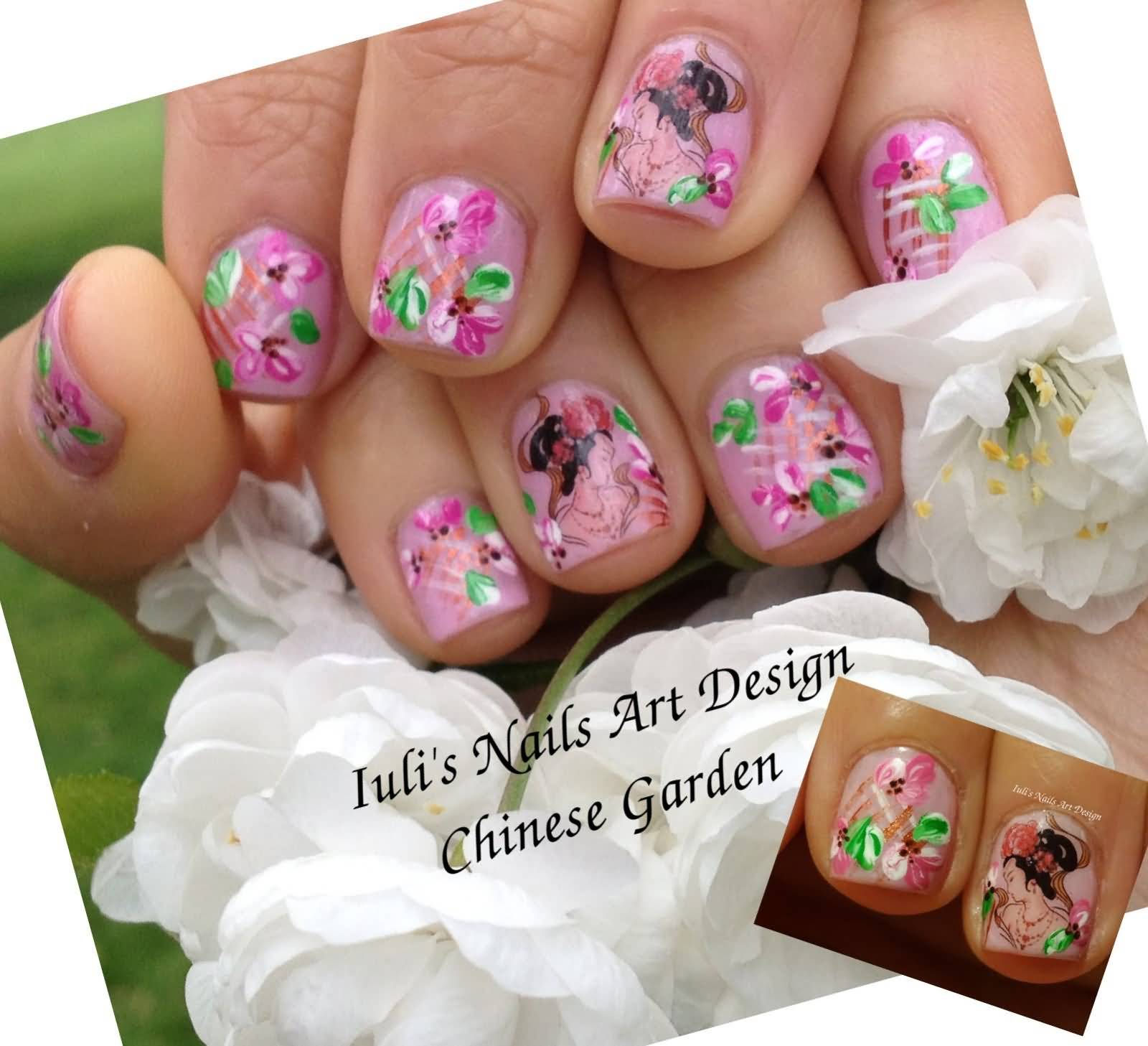 Chinese Spring Flowers Nail Art Idea