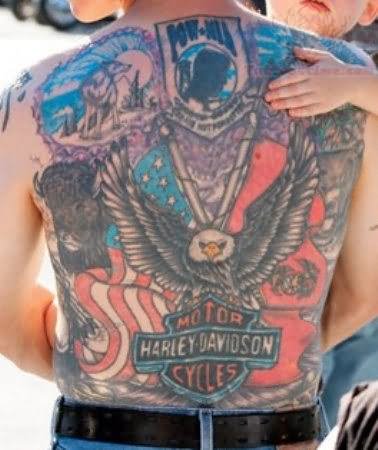 Color Ink Harley Davidson Tattoo On Full Back
