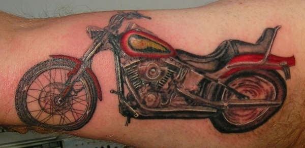 Colored Harley Davidson Bike Tattoo