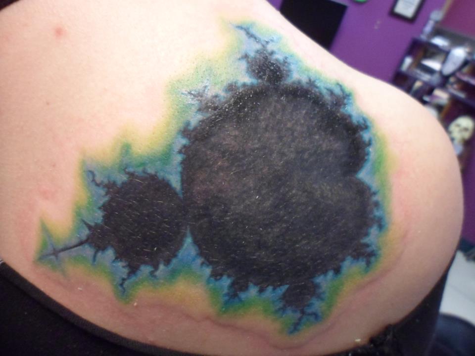 Colored Mandelbrot Fractal Tattoo On Upper Back