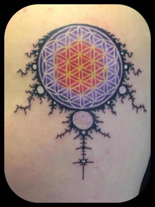 Colored Mandelbrot Tattoo On Back Body