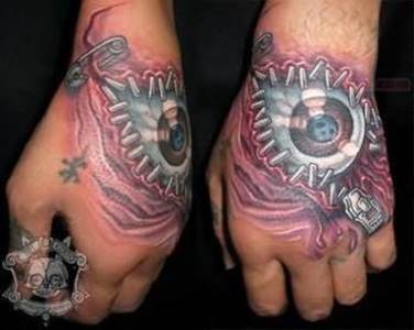 Colored Scary Eye Zipper Tattoo On Hand