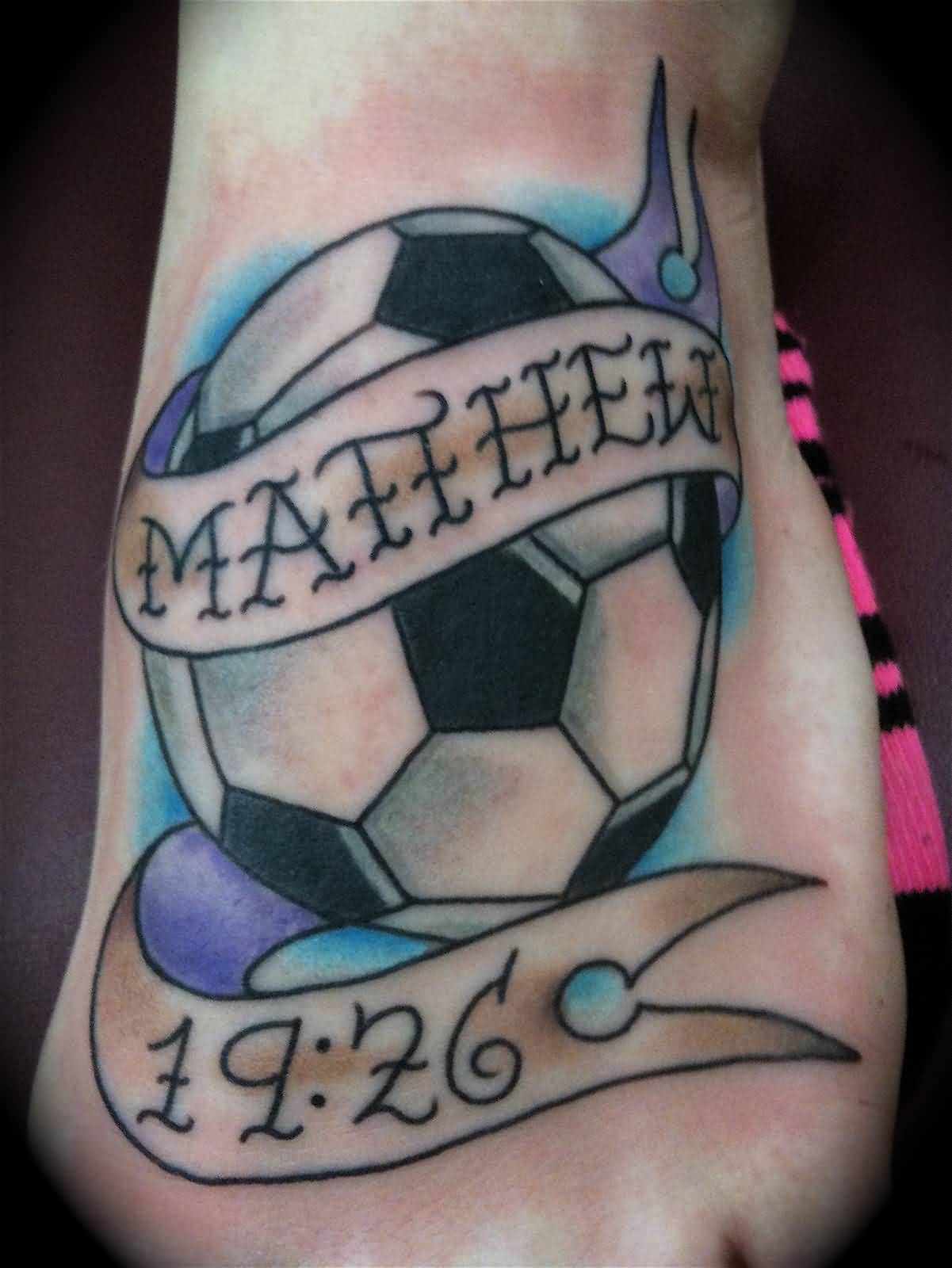 Colored Soccer Ball With Banner Tattoo