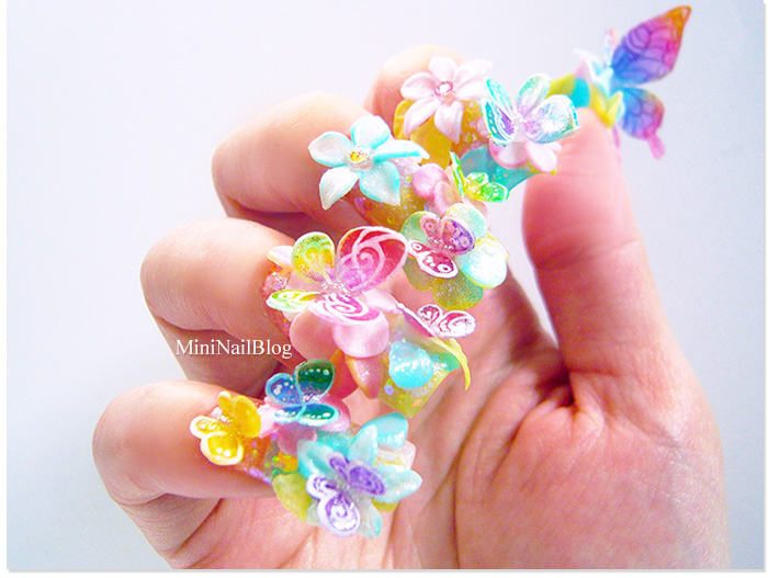 Colorful 3D Butterflies Nail Art