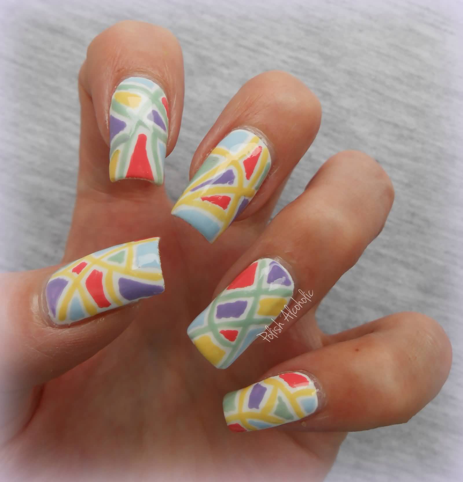 Colorful Acrylic Mosaic Nail Art Design
