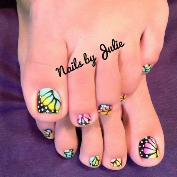 Colorful Butterfly Wings Toe Nail Art