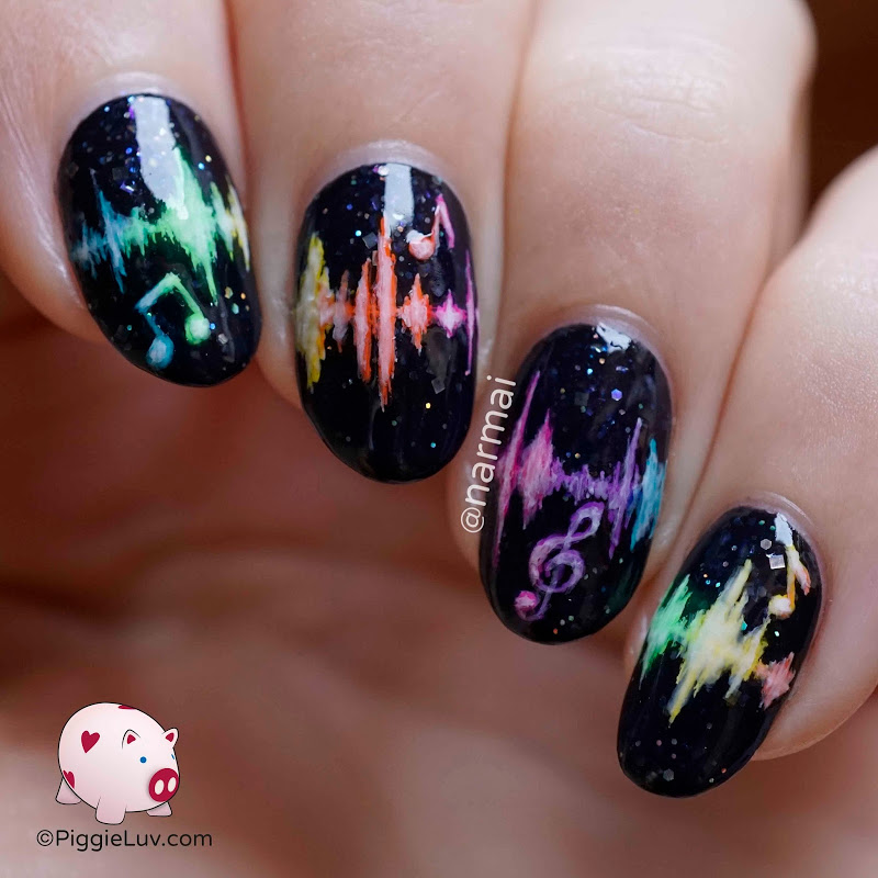 Colorful Galaxy Music Nail Art Design Idea