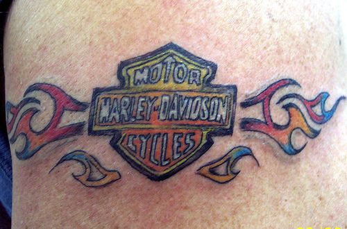 Colorful Harley Davidson Bike Logo Tattoo