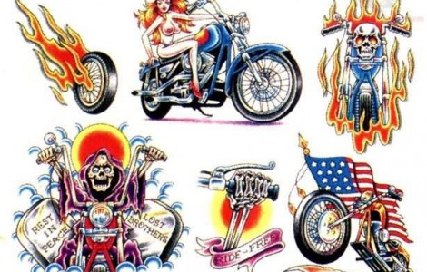 Colorful Harley Davidson Tattoo Samples Set