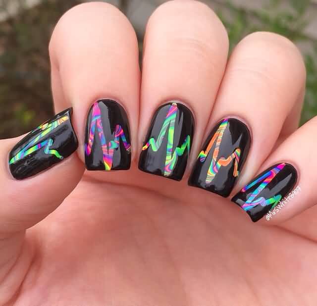 Colorful Heartbeat Nail Art Design Idea