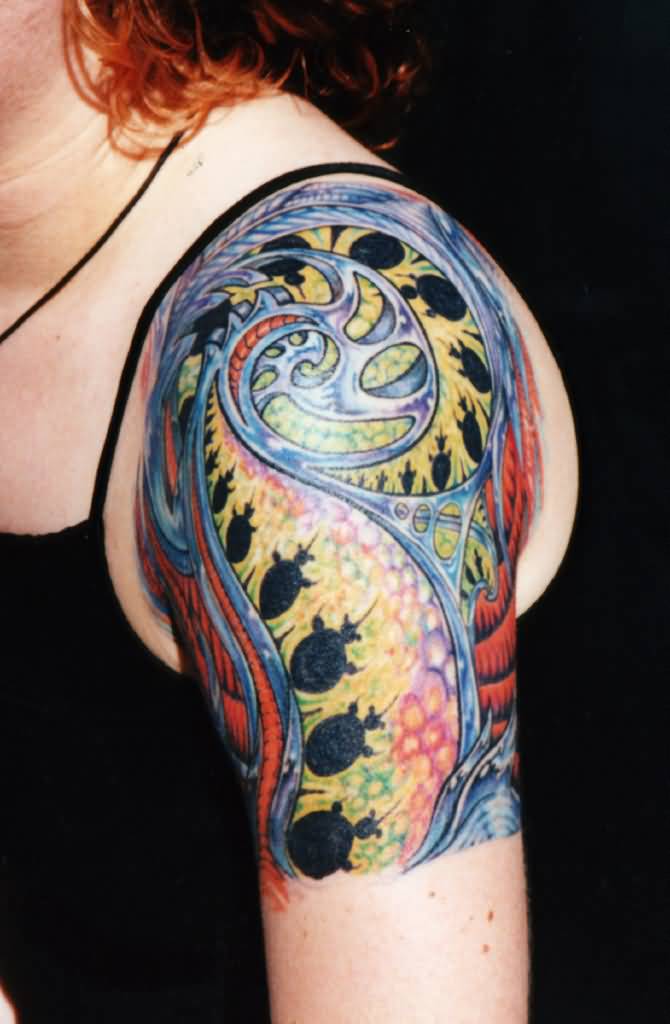 Colorful Mandelbrot Fractal Left Shoulder Tattoo For Girls