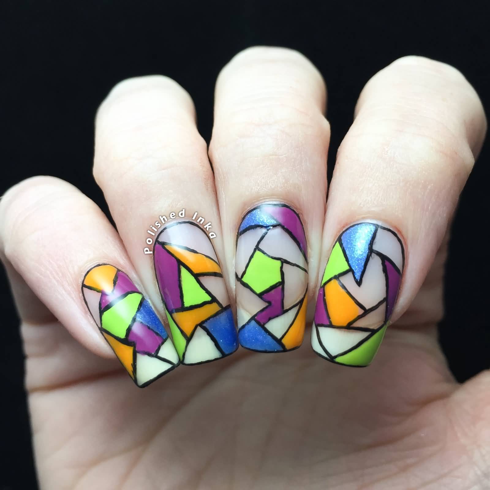 Colorful Mosaic Design Negative Space Nail Art