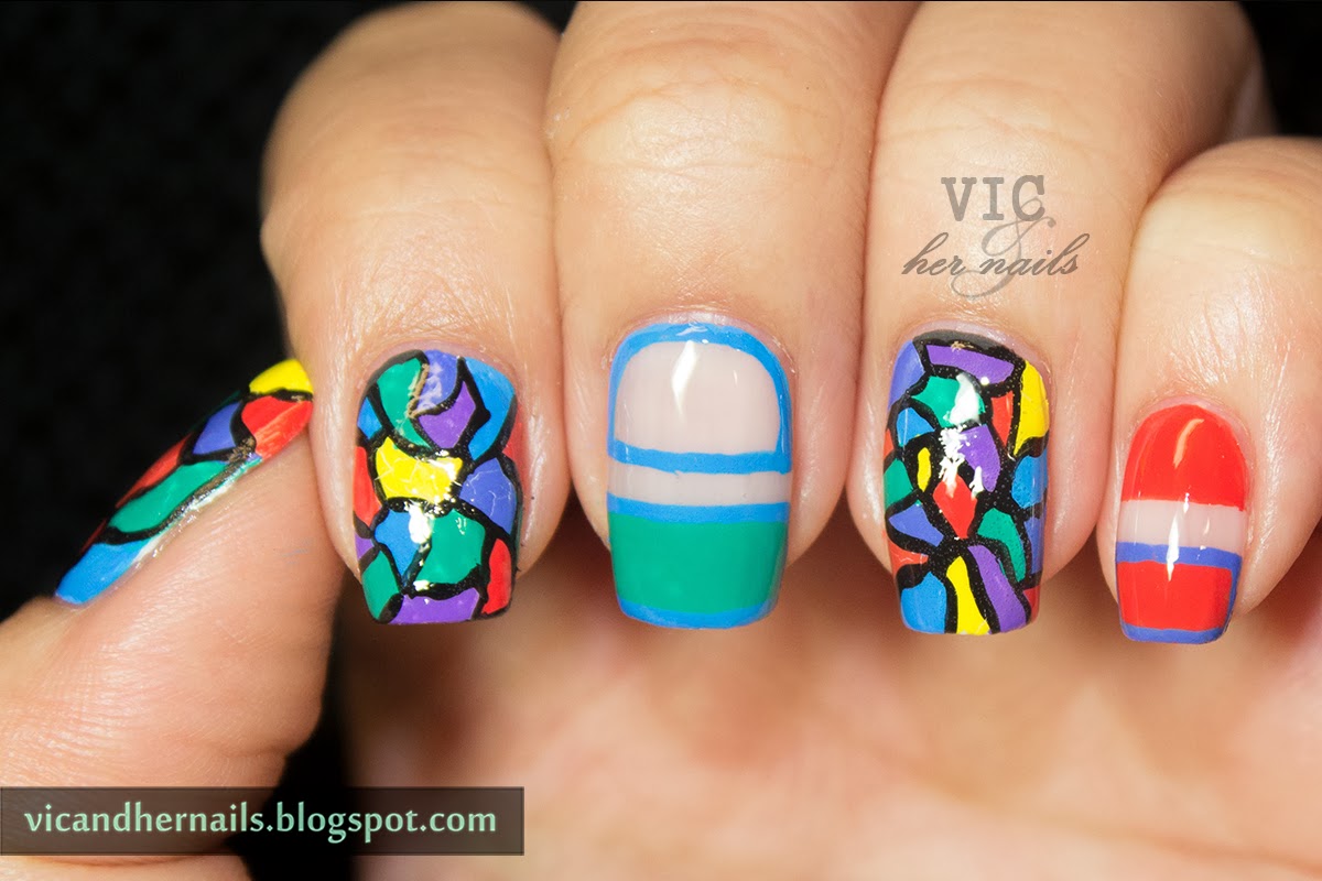 Colorful Mosaic Nail Design With Negative Space Design Idea
