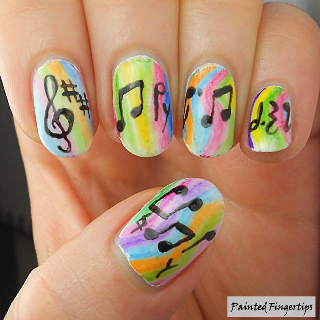 Colorful Music Nail Art Design Idea