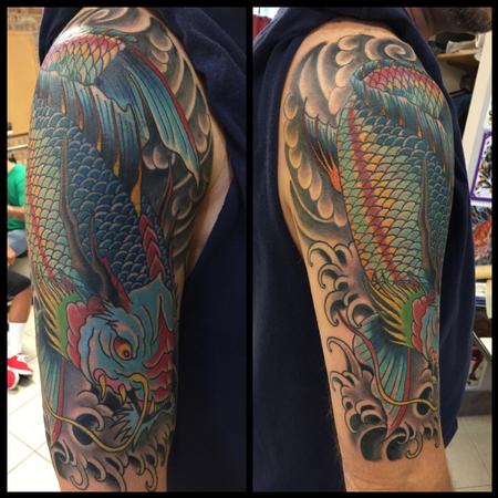 Colorful Sea Creature Tattoo On Half Sleeve
