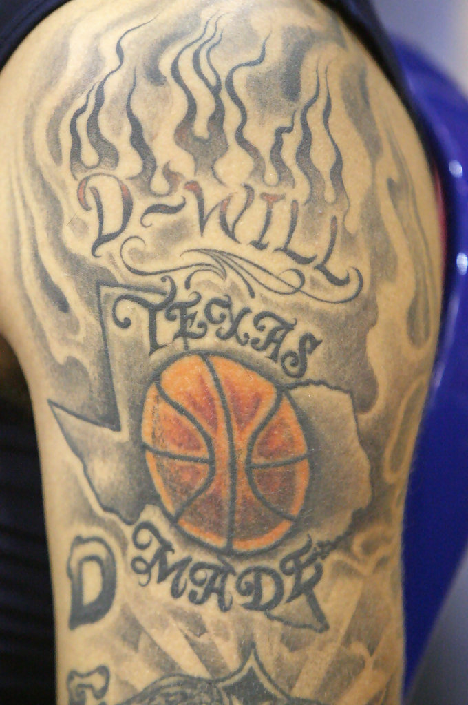 Cool Flaming Texas Made With Basketball Tattoo On Right Half Sleeve