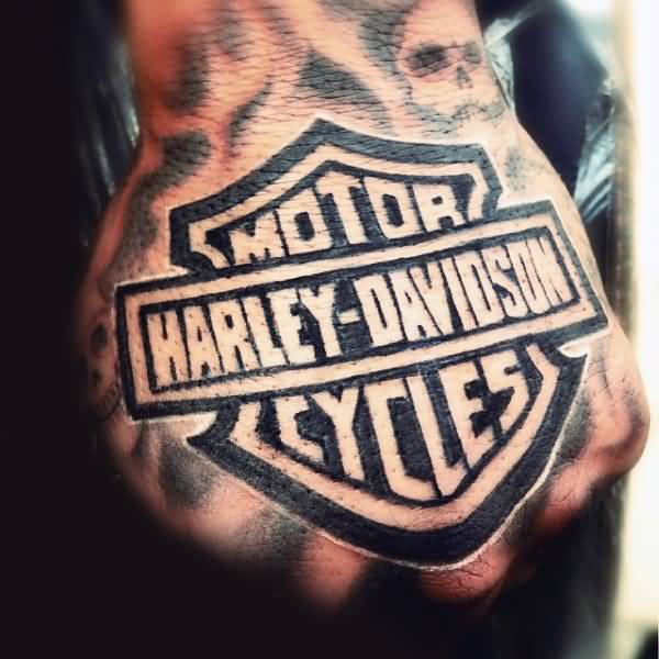 Cool Harley Davidson Logo Tattoo On Hand