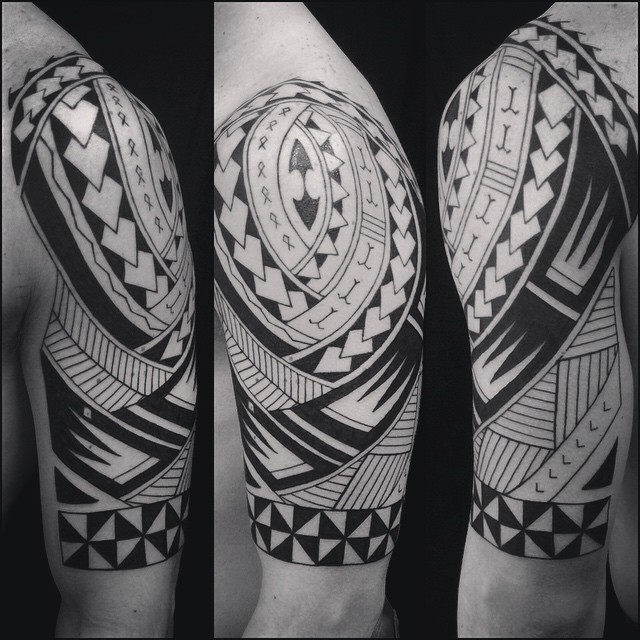Cool Samoan Tribal Tattoo On Left Half Sleeve