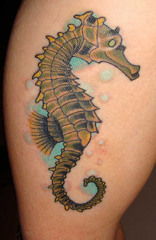 Cool Seahorse Tattoo On Thigh