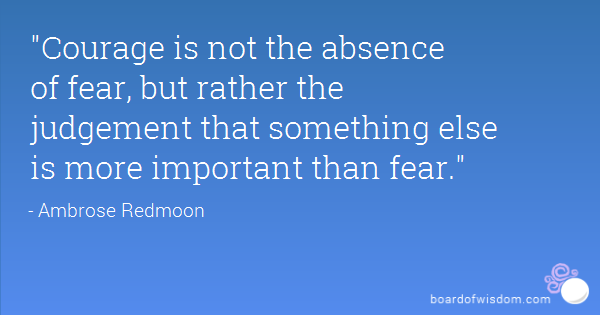 Courage is not the absence of fear but rather the judgement that something is more important than fear Ambrose Redmoon