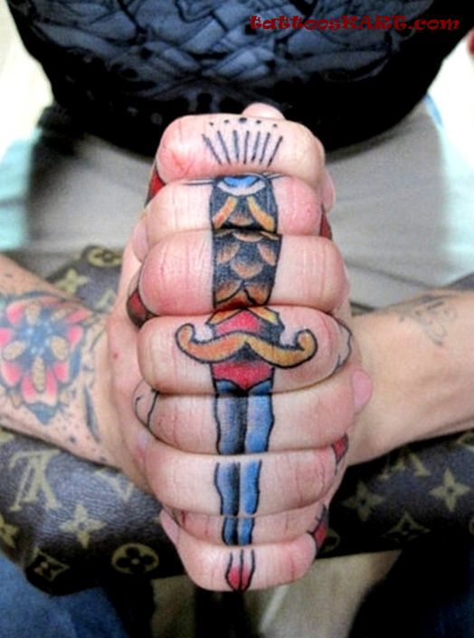 Creative Knife On Fingers Tattoo