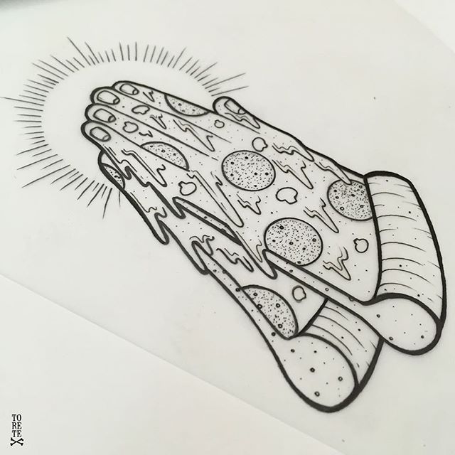 Creative Praying Hand Pizza Tattoo Design