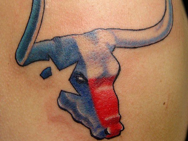 Creative Texas Bull With Star Design Tattoo